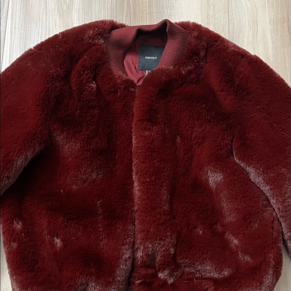 Forever 21 Burgundy Faux Fur Bomber Jacket - Picture 2 of 9